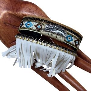 Sergio Feretti Bohemian Embroidered Fringe Cuff Bracelet